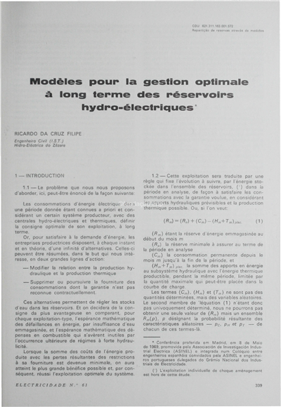 Modèles pour la gestion optimale à long terme des reservoires hydro-eléctriques_Ricardo Cruz Filipe_Electricidade_Nº061_set-out_1969_339-351.pdf