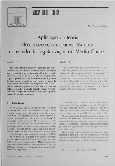 Energia hidroeléctrica-...Markov no estudo da regularização do Médio Cuanza_J. V. Silva_Electricidade_Nº222_abr_1986_139-144.pdf