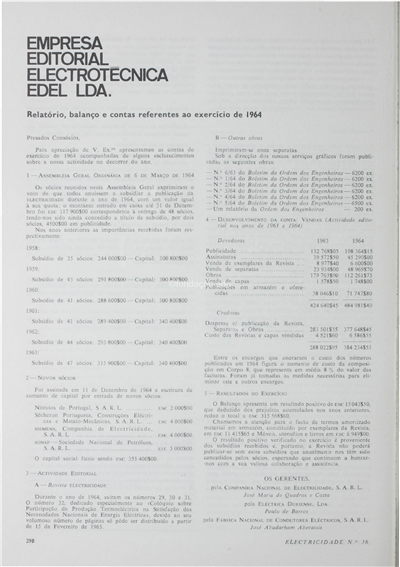 Relatório- balanço e contas referentes ao exercicio de 1964_EDEL_Electricidade_Nº036_jul-ago_1965_298-299.pdf