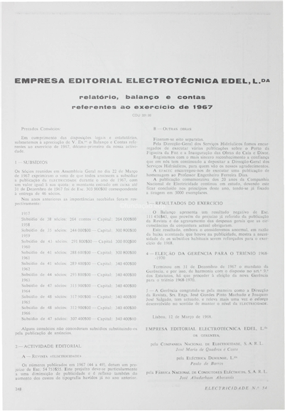 Empresa Editorial Electrotécnica Edel, Lda - Relatório, balanço e contas-1967_Electricidade_Nº054_jul-ago_1968_248-249.pdf