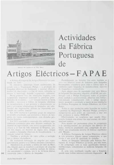 Actividades da Fábrica Portuguesa de Artigos Eléctricos - FAPAE_Electricidade_Nº100_fev_1974_100.pdf