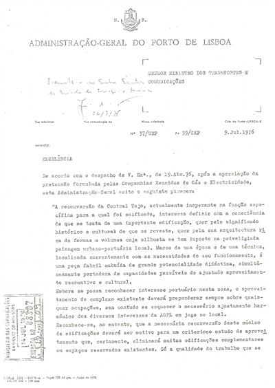 Despacho do Ministro dos Transportes e Comunicações sobre o parecer da Administração Geral do Porto de Lisboa_23Jul1976.pdf