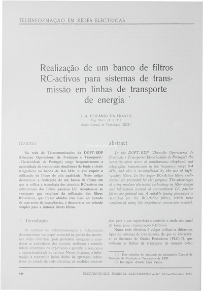 (...)banco de filtros RC activos para sistemas de transmissão em linhas de tranporte_Elctricidade_nº182_dez_182.pdf