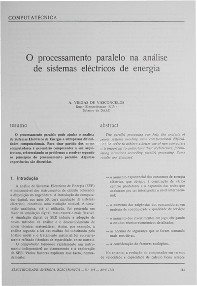 O processamento paralelo na análise de sistemas eléctricos de energia_A. V. Vasconcelos_Electricidade_Nº198_abr_1984_163-168.pdf