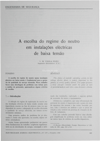 Engenharia  de segurança-a escolha do regime neutro em instalações eléctricas de baixa tensão_L. M. Vilela Pinto_Electricidade_Nº205_nov_1984_413-418.pdf