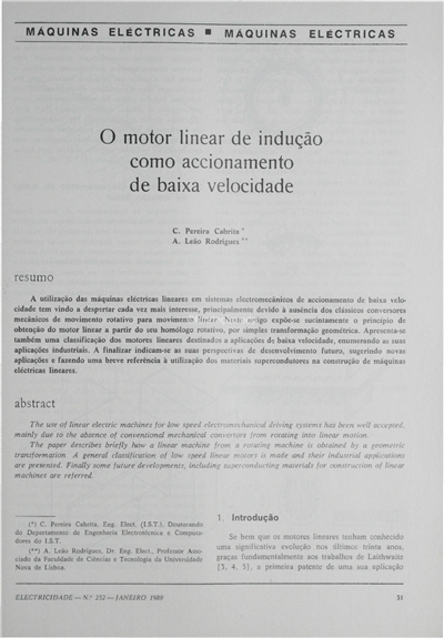 Máquinas eléctricas-o motor linear de indução como accionador de baixa velocidade_C. P. Cabrita_Electricidade_Nº252_jan_1989_31-38.pdf