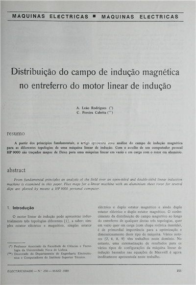 Máquinas eléctricas-dist. do campo de indução magnética no entre ferro do motor linear de indução_A. L. Rodrigues_Electricidade_Nº256_mai_1989_233-242.pdf