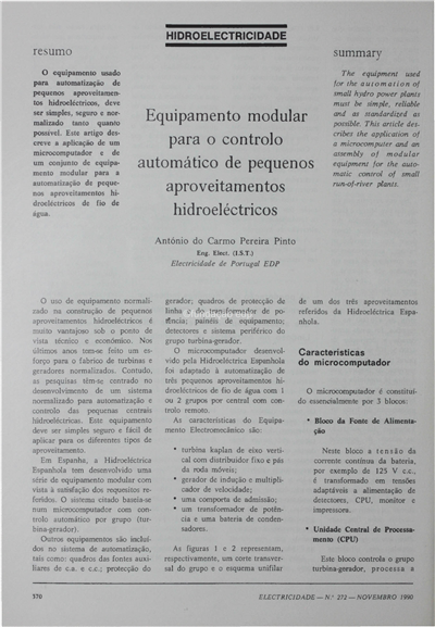 Hidroelectricidade-equip. modular para o encontro aut. de peq. aproveitamentos hidroeléc._Ant. do C. P. Pinto_Electricidade_Nº272_nov_1990_370-374.pdf