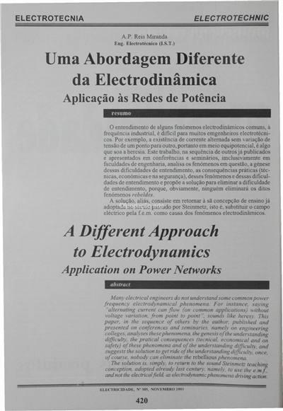 Electrotécnia - Uma abordagem diferente da electrodinâmica_A. P. Reis Miranda_Electricidade_Nº305_nov_1993_420-428.pdf